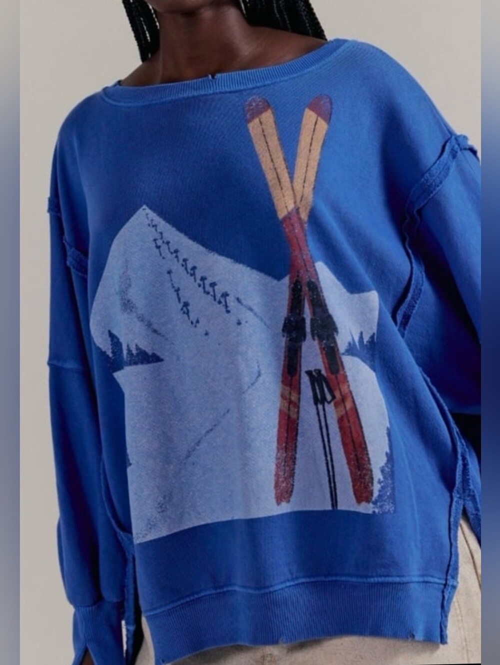 Free People We The Free Daydreamer Alpine Ski Scene Oversized Sweatshirt.